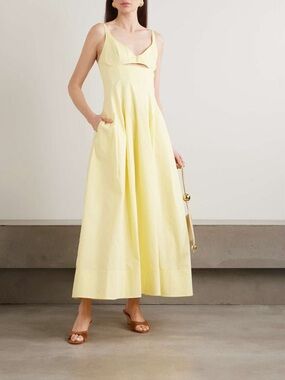 NWOT Simkhai Yellow Sleeveless Cotton Maxi Dress with Cutout Detail, Size US 6